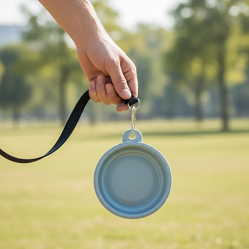 Prenosna zložljiva posoda za pse – Modra (350 mL)